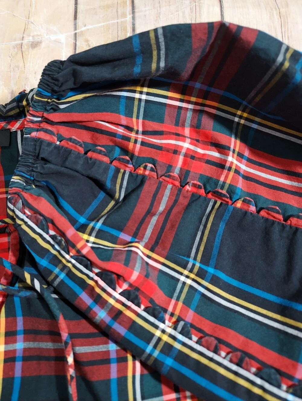 J. Crew Scalloped Tartan Plaid Tie-Neck Blouse M